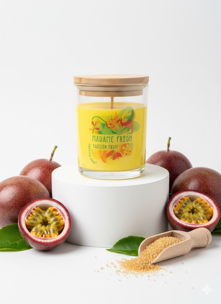 Vela Aromatica Maracuya Madame Fresh, vela aromatica para el hogar, aroma citrico